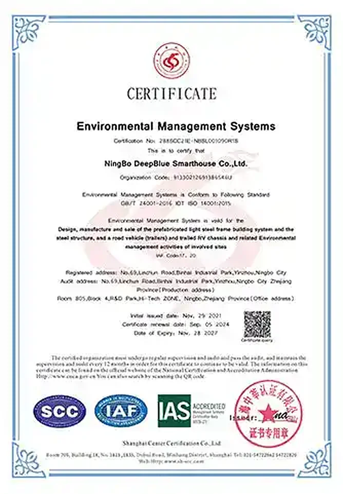 ISO 14001 environmental certificate